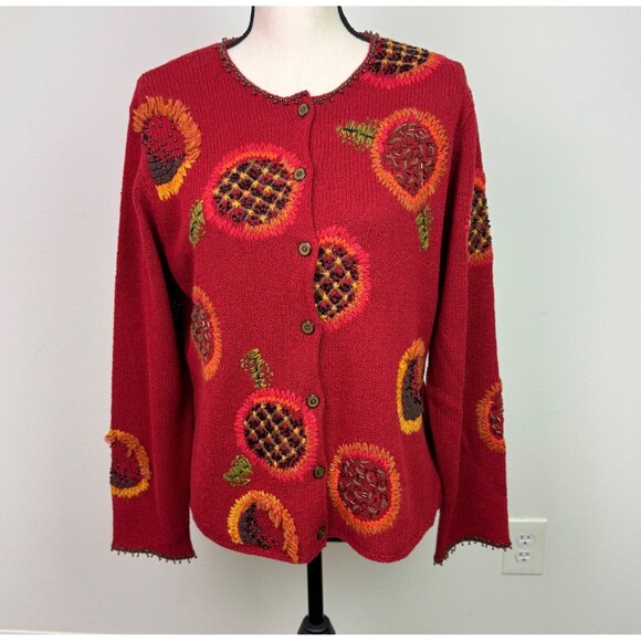 Susan Bristol Women's Vintage Beaded Cardigan Sweater Hand Embroidered Large - Picture 1 of 12